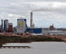 Planta de Botnia, situada na fronteira con Arxentina, onde estaba pensado que se construíse a celulosa de Ence