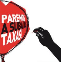 Detalle dun cartaz dos Comités, demandando a paralización da suba das taxas universitarias